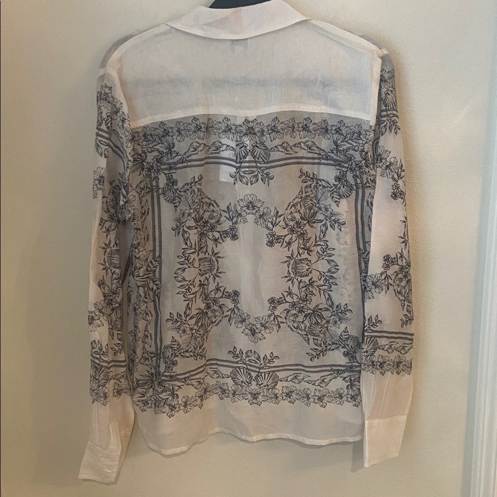 NWT Cami NYC Rafella Top Seaside Bandana Print Sheer Button Down Shirt Size L - Picture 2 of 6